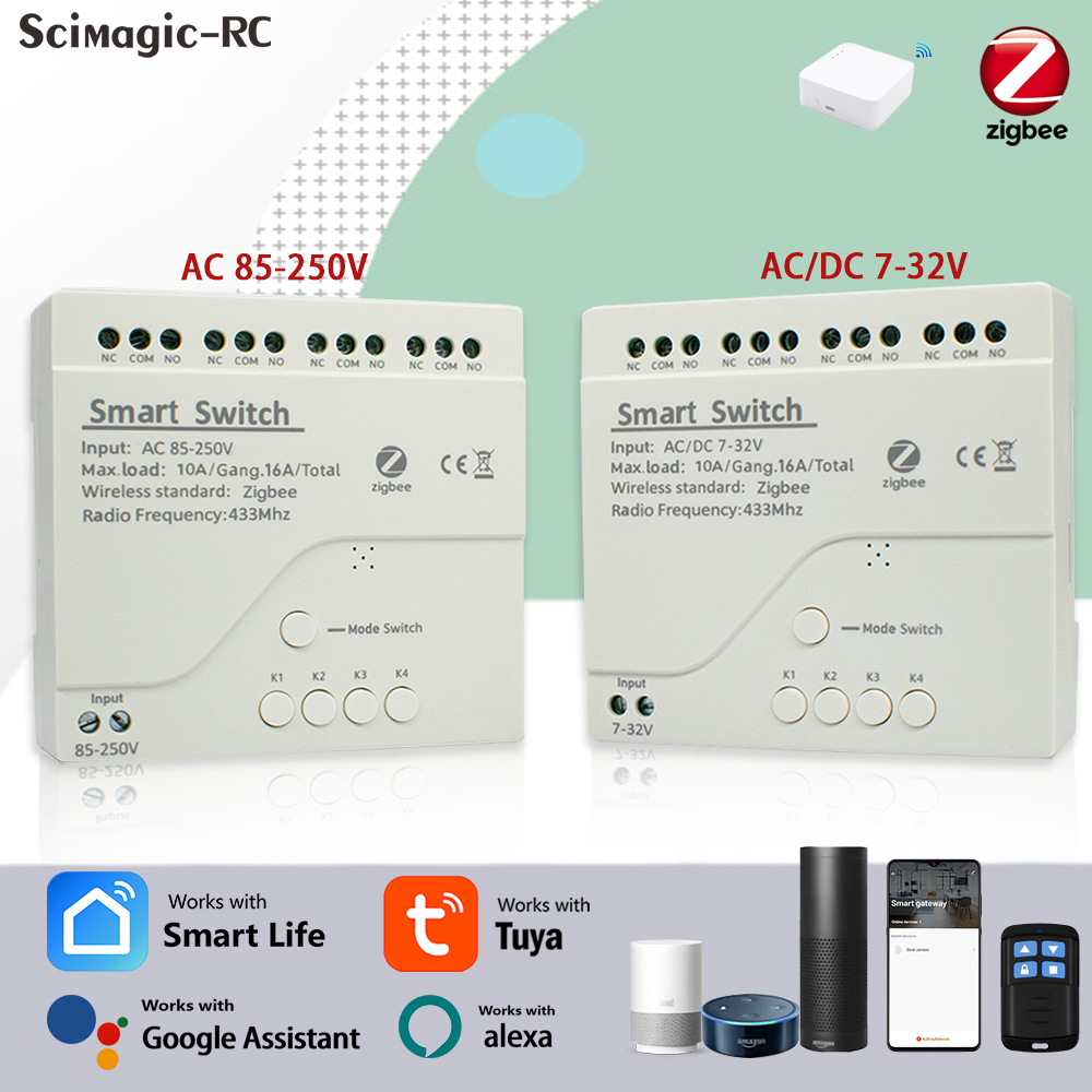 Smart Relay Tuya - โมดูลรีเลย์สมาร์ทโฮม 4CH Zigbee Tuya รองรับไฟ AC