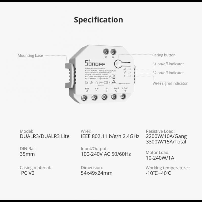 สวิตช์อัจฉริยะ SONOFF DUAL R3  - Sonoff บทวิจารณ์และราคา