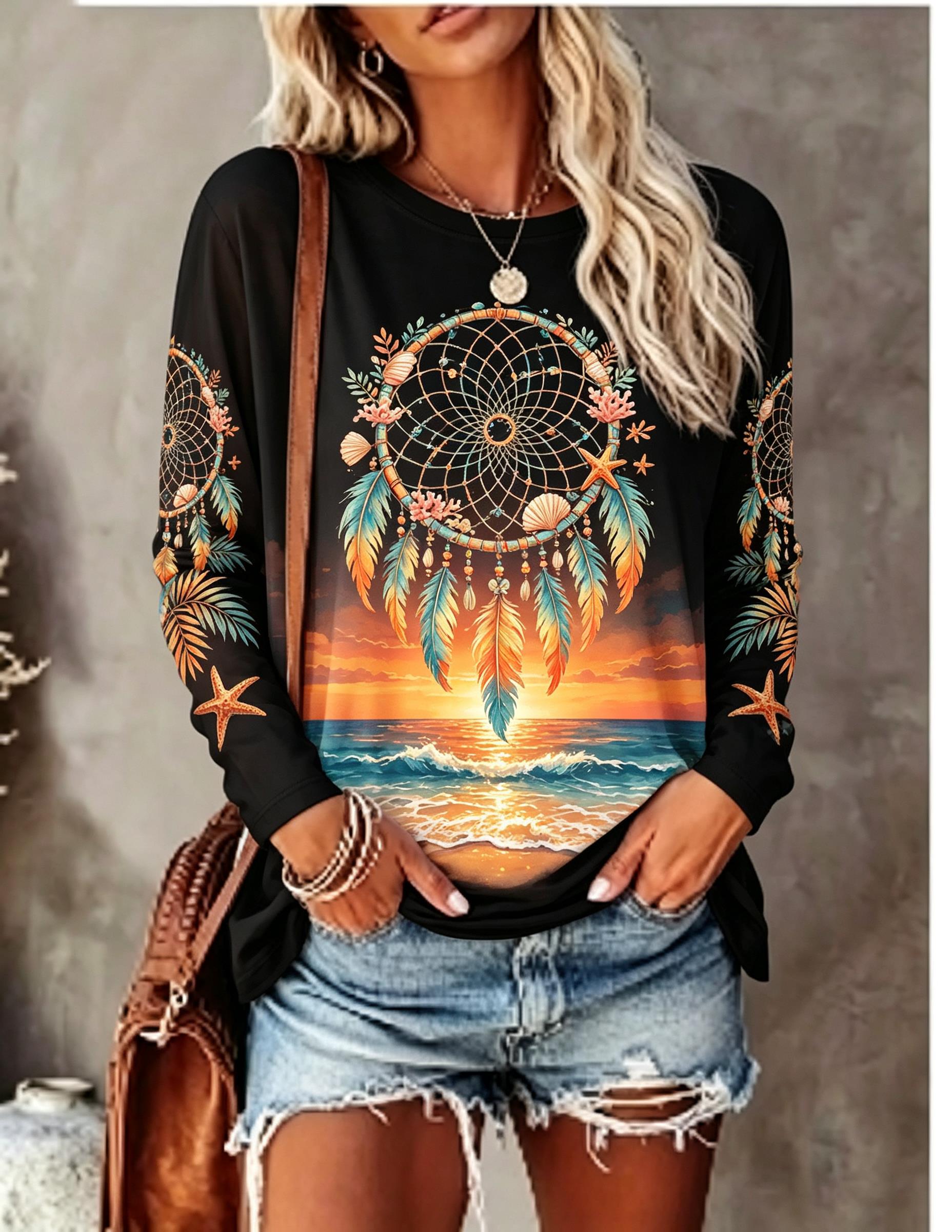 เสื้อยืดแขนยาวคอกลมผู้หญิง ลาย - Shelly บทวิจารณ์และราคา