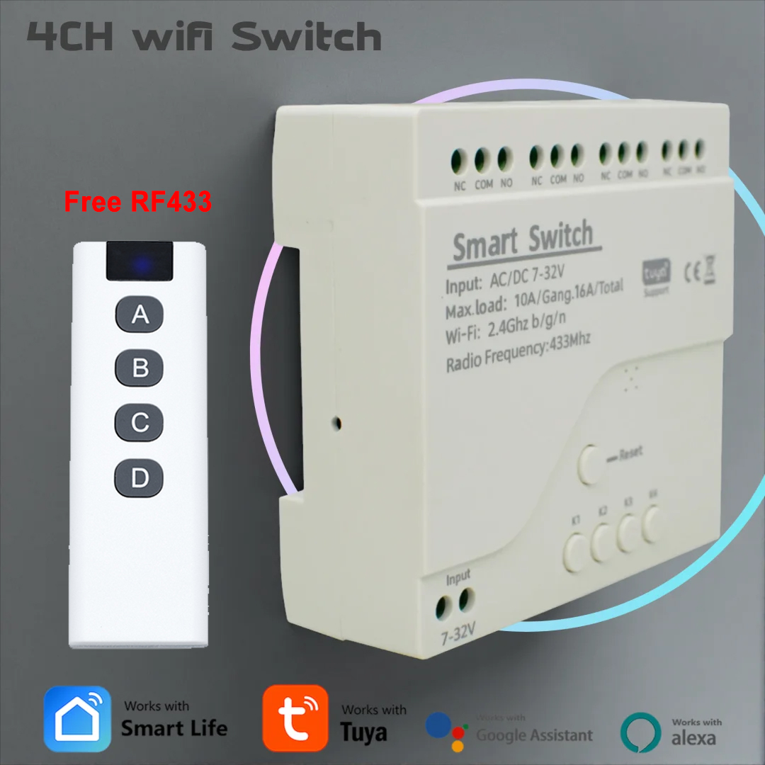 สวิตช์ตัดวงจร Wifi 4 ช่องทาง T - Tuya 4 Channel บทวิจารณ์และราคา