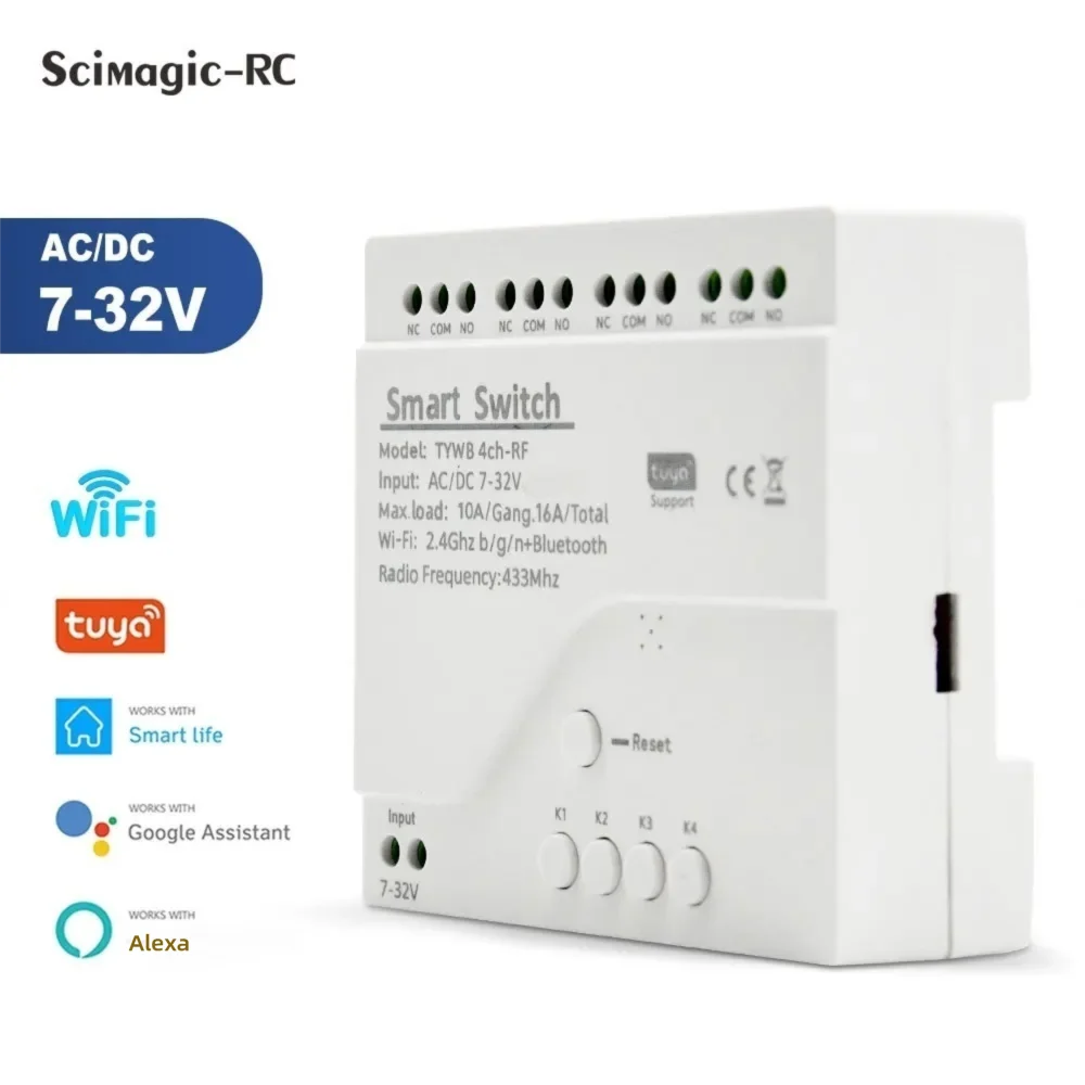 Tuya สมาร์ท WiFi 7-32V 85-250V - Tuya 4 Channel บทวิจารณ์และราคา